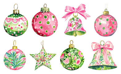 Festive watercolor Christmas ornaments