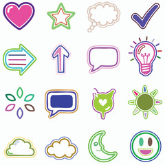 Sticker-Style Outline Clipart.Sticker Outline Clipart Line Icons.