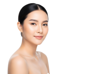 Confident young Asian woman with radiant healthy skin smiling naturally embodies beauty wellness and self-care perfect for skincare promotion and aesthetic treatments