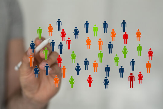 Hand drawing a diverse group of people icons. Illustrating community, teamwork, and social connection. Digital teamwork and global concept. - Powered by Adobe