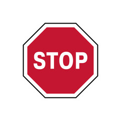 Stop. Red stop sign. Warning icon. Octagonal street symbol. Red, isolated, stop sign in the form of an octagon, on a white background. Road prohibition sign.