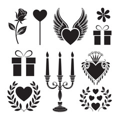 Set of romantic heart vector icons for valentine and decorative design