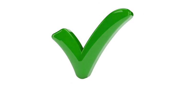 Shiny green check mark symbol isolated on a transparent background 1 - Powered by Adobe