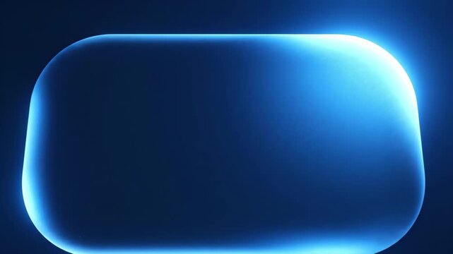 Glowing blue rounded rectangle with bright light effect on a dark background, abstract digital design