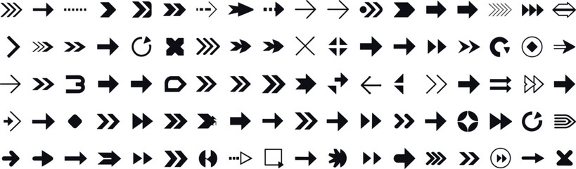 Modern vector arrow icons set, directional symbols, navigation elements, UI design, web graphics, black on white background