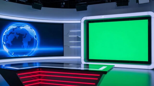 High-tech news studio virtual set with green screen