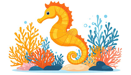Vibrant yellow seahorse illustration marine life underwater creature.