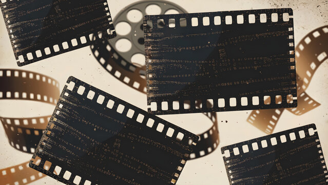 Vintage film reels and strips evoke nostalgia and cinematic storytelling for creative projects