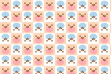 Cute seamless pattern with alternating pink and blue bear faces on a checkered background. Perfect for baby, kids, or playful design projects.