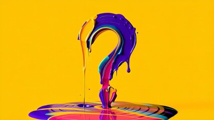 animation question mark stylized bold brushstroke with expressive color transitions on yellow canvas, ideal for artistic promos, tutorials, and modern creative visual content