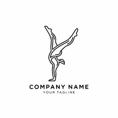 Naklejka premium Elegant gymnast performing a handstand split line art logo.