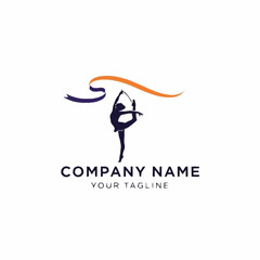 Graceful Rhythmic Gymnast Silhouette with Flowing Ribbons Logo Design.