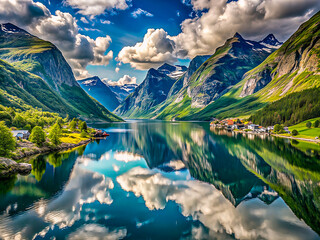 Breathtaking Norwegian Fjord with Crystal-Clear Reflection & Dramatic Mountains