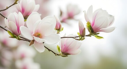 Obraz premium Close up of delicate magnolia blossoms blooming on a branch