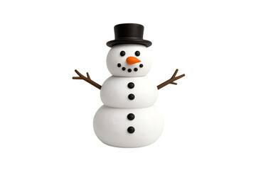 A three-tiered snowman figure, likely made of clay or a similar modeling material, is centered against a transparent background.