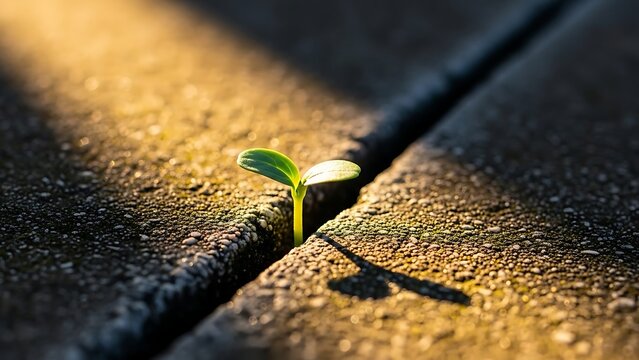 Resilience and hope a young sprout breaks through concrete, symbolizing new beginnings and growth