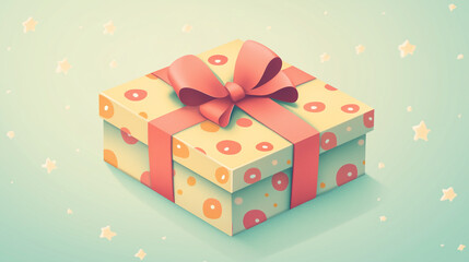Gift-wrapped food box with colorful patterns and bow on pastel background  