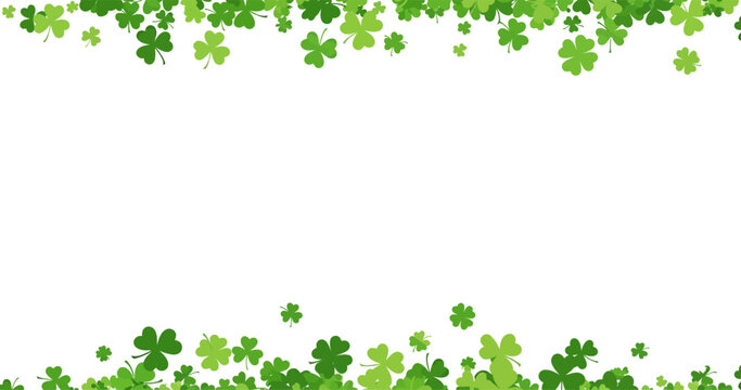 Green shamrock and clover leaves border on a white background, festive St. Patrick's Day design. - Powered by Adobe