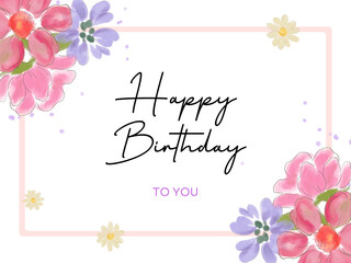 Template greeting card with blooming blossom candy color flowers  Perfect for postcard, websites, banners or tags. Digital clipart illustration