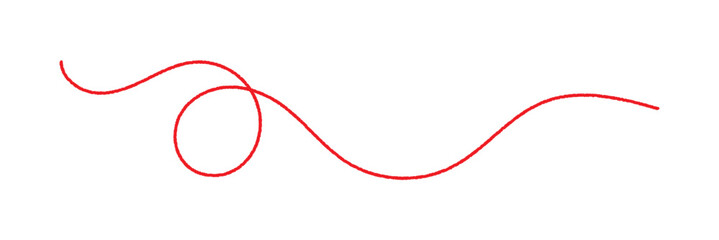 Red thread isolates on a white background. Red silk thread looped in a circle form, symbolizing vector thread of fate in tradition. .Line of red yarn, long red thread.