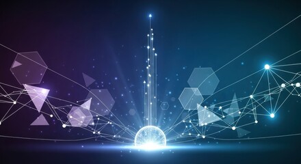 Abstract network background with glowing lines and shapes representing connectivity and technological advancement concept