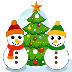 snowman with christmas tree