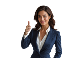Confident Woman in Navy Blazer Giving Thumbs-Up isolated on transparent background. Generative Ai