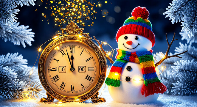 New Year's Eve Countdown with Festive Snowman - Powered by Adobe