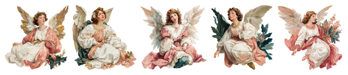 Obraz premium PNG Vintage angel illustrations collection, element set on transparent background