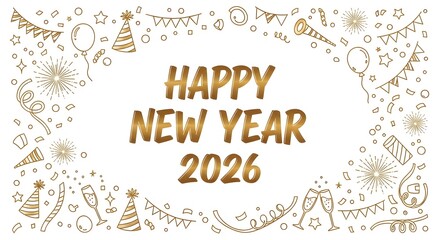 Fototapeta premium Happy New Year. Happy New Year 2026 celebration. Happy New Year 2026. Happy New Year design with golden letters.