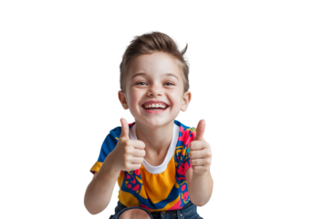 Cheerful smiling boy showing thumbs up isolated on transparent background isolated on transparent background. Generative Ai