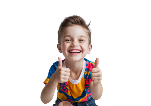 Cheerful smiling boy showing thumbs up isolated on transparent background isolated on transparent background. Generative Ai
