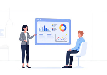 Data Presentation Woman Explaining Charts to a Man During a Meeting