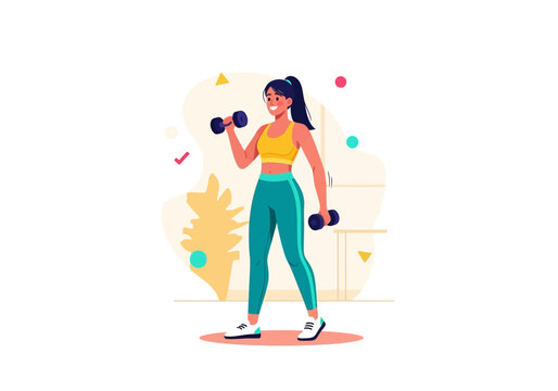 Young woman performing a strength training workout with dumbbells, demonstrating dedication to a healthy and active lifestyle through consistent exercise and fitness routines