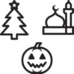 Festive Seasonal Icons in Outline Style