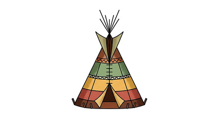 Colorful traditional teepee tent with geometric patterns on white background