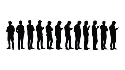 Men silhouettes with smartphones isolated on white background, Vector