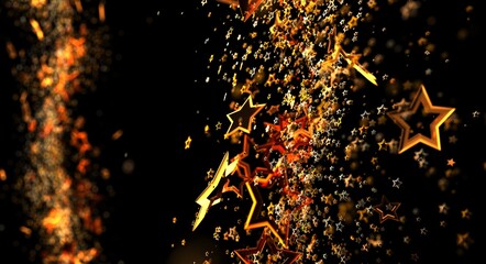 Dynamic abstract golden star burst on black background. Ideal for celebration, festival or special event designs and project