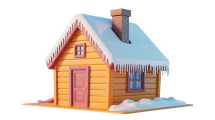Charming cartoon gingerbread house with snow and icicles on the roof isolated on transparent background