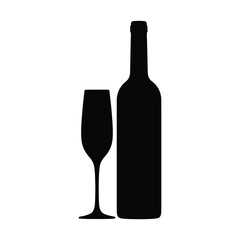 Wine bottle and glass simple black silhouette