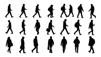Diverse walking people silhouettes isolated on white background, Vector