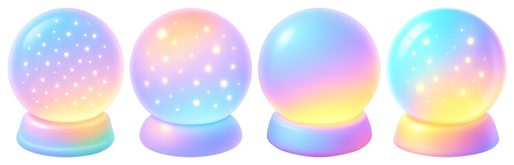PNG Colorful glowing crystal balls, element set on transparent background