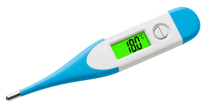 Digital thermometer showing a temperature of 18 degrees isolated on transparent background - Powered by Adobe
