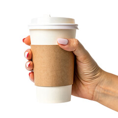 Woman's hand holding a steamy takeaway coffee cup