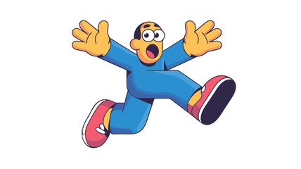 Fototapeta premium A cartoon character in running position, showcasing panic on plain background.