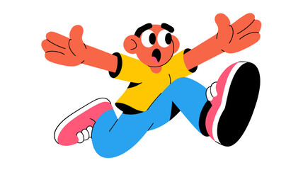 Obraz premium Illustration of a cartoon man with open arms jumping with joy.