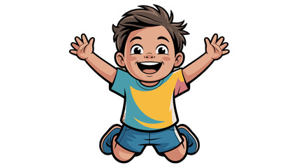 A cheerful young boy with arms outstretched, joyful expression.