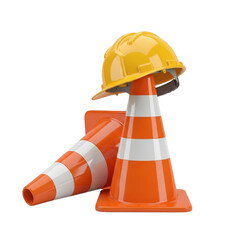 Construction Cones and Hard Hat Keywords: construction, safety, cones, traffic cone, hard hat isolated on a transparent background