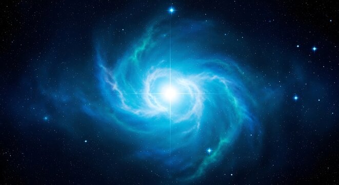 Magnificent spiral galaxy in the dark space universe with bright light at the center and blue cosmic clouds creating a beautiful celestial phenomenon astronomy and science concept - Powered by Adobe