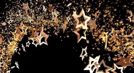 A stunning, glittering gold star burst against a dark black background. Ideal for celebratory events, holiday themes, and ar